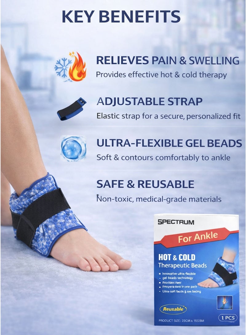 Spectrum Hot & Cold Ankle Pack Gel Beads Wrap with Adjustable Elastic Strap Reusable Ankle Ice Pack Wrap Cold Compress & Heat Pack Microwave & Freezer Safe Hot Cold Therapy for Ankle Sprain, Swelling, Bruises, Inflammation, Joint Pain, Arthritis, Achilles Tendon Pain Tendonitis, Plantar Fasciitis, Muscle Soreness & Sports Injury Recovery Medical Grade PVC, Ultra-Soft Fabric Backing, 25 x 15.5 cm - Image 3